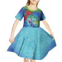 New Zealand Takahe Christmas Kid Short Sleeve Dress Maori Fern Mix Pohotukawa LT14 - Polynesian Pride