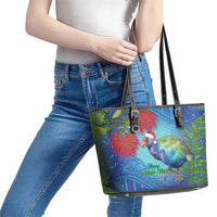 New Zealand Takahe Christmas Leather Tote Bag Maori Fern Mix Pohotukawa LT14 - Polynesian Pride