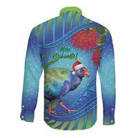 New Zealand Takahe Christmas Long Sleeve Button Shirt Maori Fern Mix Pohotukawa LT14 - Polynesian Pride