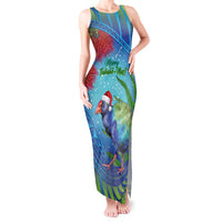 New Zealand Takahe Christmas Tank Maxi Dress Maori Fern Mix Pohotukawa LT14 Women Blue - Polynesian Pride