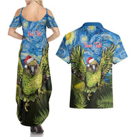 Personalised Jumping Kakapo Christmas Couples Matching Summer Maxi Dress and Hawaiian Shirt New Zealand Fern - Starry Night Style LT14 - Polynesian Pride