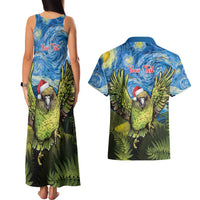 Personalised Jumping Kakapo Christmas Couples Matching Tank Maxi Dress and Hawaiian Shirt New Zealand Fern - Starry Night Style LT14 - Polynesian Pride