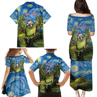 Personalised Jumping Kakapo Christmas Family Matching Puletasi and Hawaiian Shirt New Zealand Fern - Starry Night Style LT14 - Polynesian Pride