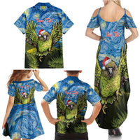Personalised Jumping Kakapo Christmas Family Matching Summer Maxi Dress and Hawaiian Shirt New Zealand Fern - Starry Night Style LT14 - Polynesian Pride