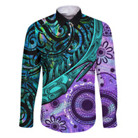 New Zealand Paua Shell With Australia Opal Unique Combine Family Matching Summer Maxi Dress and Hawaiian Shirt LT14 Dad's Shirt - Long Sleeve Green - Polynesian Pride