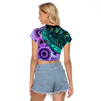 New Zealand Paua Shell With Australia Opal Unique Combine Raglan Cropped T Shirt LT14 - Polynesian Pride