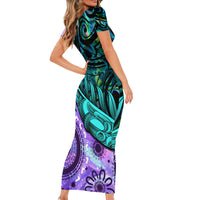 New Zealand Paua Shell With Australia Opal Unique Combine Short Sleeve Bodycon Dress LT14 - Polynesian Pride