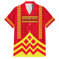 Hawaii Mauna Kea Family Matching Off Shoulder Long Sleeve Dress and Hawaiian Shirt Hawaiian Kakau Tribal Pattern LT14 Dad's Shirt - Short Sleeve Red - Polynesian Pride