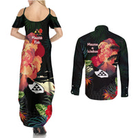 Hawaii Mauna Kea Couples Matching Summer Maxi Dress and Long Sleeve Button Shirt White Mountain With Nene Tropical Vibes LT14 - Polynesian Pride