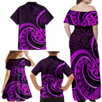 Purple Aotearoa Mangopare Family Matching Off Shoulder Maxi Dress and Hawaiian Shirt NZ Maori Koru Style LT14 - Polynesian Pride