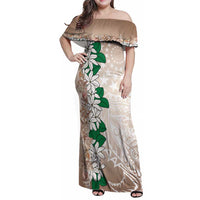 Cook Islands Tiare Maori With Conch Shell Family Matching Off Shoulder Maxi Dress and Hawaiian Shirt 2025 Pasifika Polynesian Tattoo LT14 Mom's Dress Brown - Polynesian Pride