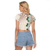 Cook Islands Tiare Maori With Conch Shell Raglan Cropped T Shirt 2025 Pasifika Polynesian Tattoo