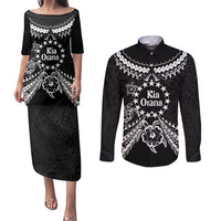 Kia Orana Cook Islands Couples Matching Puletasi and Long Sleeve Button Shirt 2025 Pasifika Polynesian Turtle Black Color