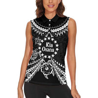 Kia Orana Cook Islands Women Sleeveless Polo Shirt 2025 Pasifika Polynesian Turtle Black Color