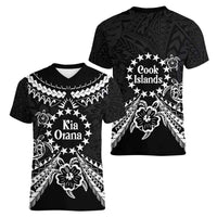 Kia Orana Cook Islands Women V-Neck T-Shirt 2025 Pasifika Polynesian Turtle Black Color