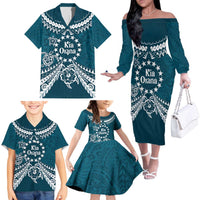 Kia Orana Cook Islands Family Matching Off The Shoulder Long Sleeve Dress and Hawaiian Shirt Polynesian Turtle Crowberry Blue Color LT14 - Polynesian Pride