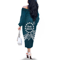 Kia Orana Cook Islands Family Matching Off The Shoulder Long Sleeve Dress and Hawaiian Shirt Polynesian Turtle Crowberry Blue Color LT14 - Polynesian Pride