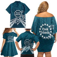 Kia Orana Cook Islands Family Matching Off Shoulder Short Dress and Hawaiian Shirt Polynesian Turtle Crowberry Blue Color LT14 - Polynesian Pride
