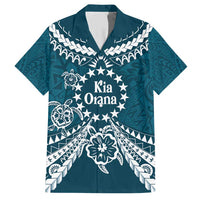 Kia Orana Cook Islands Family Matching Short Sleeve Bodycon Dress and Hawaiian Shirt Polynesian Turtle Crowberry Blue Color