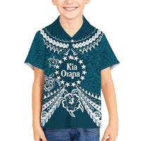 Kia Orana Cook Islands Family Matching Short Sleeve Bodycon Dress and Hawaiian Shirt Polynesian Turtle Crowberry Blue Color