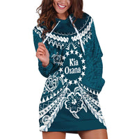 Kia Orana Cook Islands Hoodie Dress Polynesian Turtle Crowberry Blue Color