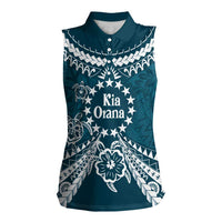 Kia Orana Cook Islands Women Sleeveless Polo Shirt Polynesian Turtle Crowberry Blue Color