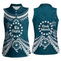 Kia Orana Cook Islands Women Sleeveless Polo Shirt Polynesian Turtle Crowberry Blue Color