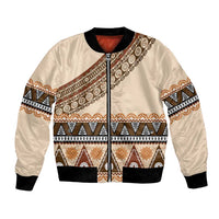 Bula Fiji Bomber Jacket 2025 Pasifika Traditional Fijian Masi LT14 Unisex Beige - Polynesian Pride
