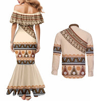 Bula Fiji Couples Matching Mermaid Dress and Long Sleeve Button Shirt 2025 Pasifika Traditional Fijian Masi LT14 - Polynesian Pride