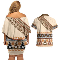 Bula Fiji Couples Matching Off Shoulder Short Dress and Hawaiian Shirt 2025 Pasifika Traditional Fijian Masi LT14 - Polynesian Pride