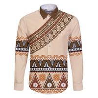 Bula Fiji Family Matching Long Sleeve Bodycon Dress and Hawaiian Shirt 2025 Pasifika Traditional Fijian Masi LT14 Dad's Shirt - Long Sleeve Beige - Polynesian Pride