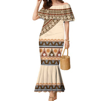 Bula Fiji Family Matching Mermaid Dress and Hawaiian Shirt 2025 Pasifika Traditional Fijian Masi LT14 Mom's Dress Beige - Polynesian Pride