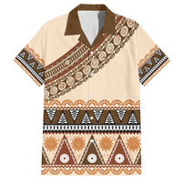 Bula Fiji Family Matching Off Shoulder Short Dress and Hawaiian Shirt 2025 Pasifika Traditional Fijian Masi LT14 Dad's Shirt - Short Sleeve Beige - Polynesian Pride