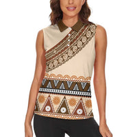 Bula Fiji Women Sleeveless Polo Shirt 2025 Pasifika Traditional Fijian Masi LT14 - Polynesian Pride