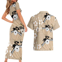 Bula Fiji Iri Buli Couples Matching Short Sleeve Bodycon Dress and Hawaiian Shirt Woven Fan With Fijian Tapa LT14 - Polynesian Pride