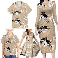 Bula Fiji Iri Buli Family Matching Long Sleeve Bodycon Dress and Hawaiian Shirt Woven Fan With Fijian Tapa LT14 - Polynesian Pride