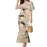 Bula Fiji Iri Buli Family Matching Mermaid Dress and Hawaiian Shirt Woven Fan With Fijian Tapa LT14 Mom's Dress Beige - Polynesian Pride