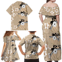 Bula Fiji Iri Buli Family Matching Off Shoulder Maxi Dress and Hawaiian Shirt Woven Fan With Fijian Tapa LT14 - Polynesian Pride
