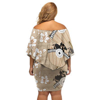 Bula Fiji Iri Buli Family Matching Off Shoulder Short Dress and Hawaiian Shirt Woven Fan With Fijian Tapa LT14 - Polynesian Pride