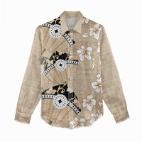 Bula Fiji Iri Buli Women Casual Shirt Woven Fan With Fijian Tapa