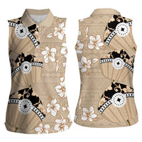 Bula Fiji Iri Buli Women Sleeveless Polo Shirt Woven Fan With Fijian Tapa LT14 - Polynesian Pride