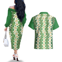 Ia Orana Tahiti Tiare Maori Seamless Style Couples Matching Off The Shoulder Long Sleeve Dress and Hawaiian Shirt LT14 - Polynesian Pride