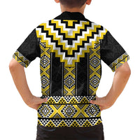 Yellow Taniko Aotearoa Family Matching Long Sleeve Bodycon Dress and Hawaiian Shirt Niho Taniwha Mix Poutama LT14 - Polynesian Pride