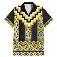 Yellow Taniko Aotearoa Family Matching Mermaid Dress and Hawaiian Shirt Niho Taniwha Mix Poutama LT14 Dad's Shirt - Short Sleeve Yellow - Polynesian Pride