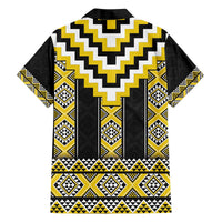 Yellow Taniko Aotearoa Family Matching Off The Shoulder Long Sleeve Dress and Hawaiian Shirt Niho Taniwha Mix Poutama LT14 - Polynesian Pride