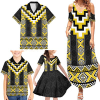 Yellow Taniko Aotearoa Family Matching Summer Maxi Dress and Hawaiian Shirt Niho Taniwha Mix Poutama LT14 - Polynesian Pride