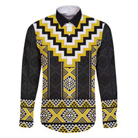 Yellow Taniko Aotearoa Family Matching Tank Maxi Dress and Hawaiian Shirt Niho Taniwha Mix Poutama LT14 Dad's Shirt - Long Sleeve Yellow - Polynesian Pride