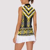 Yellow Taniko Aotearoa Women Sleeveless Polo Shirt Niho Taniwha Mix Poutama