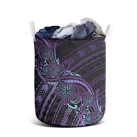 Teal Purple Polynesia Plumeria Tattoo Laundry Basket