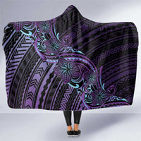 Teal Purple Polynesia Plumeria Tattoo Hooded Blanket